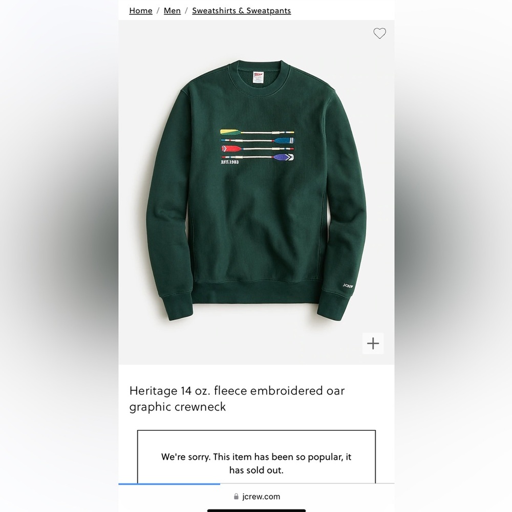 J crew men’s large new green oar graphic crew neck sweatshirt